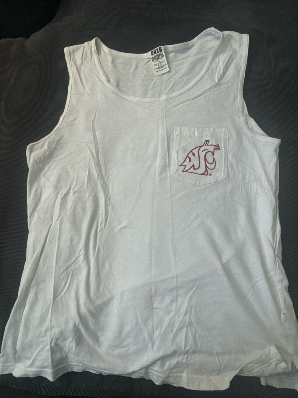 White Womens Tank Top with Pocket Logo - Washington State (WSU)